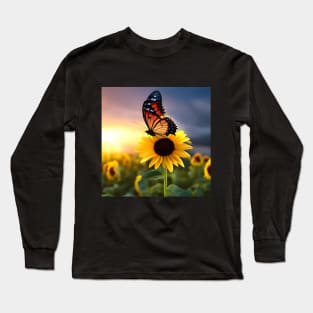 Butterfly on Sunflower Long Sleeve T-Shirt